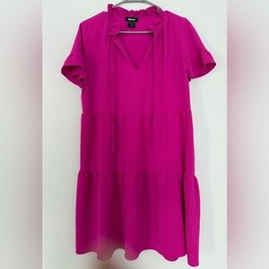 DKNY Womens Hot Pink  Tie Neck Ruffled Fit & Flare Dress Sz 10